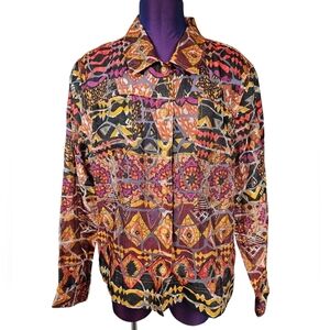 Erin London‎ Southwestern Semi-Sheer Abstract Jean Jacket Size XL Women's J75